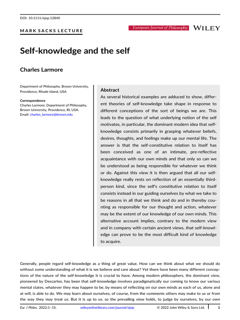 The Nature of Self-Knowledge | PDF | Knowledge | Thought