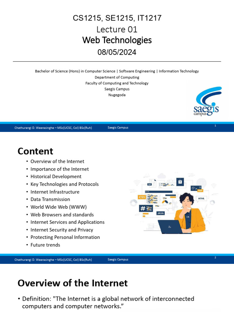 Web Technologies - Lecture 1 | PDF | World Wide Web | Internet & Web