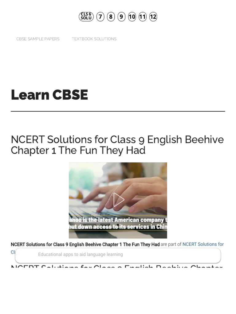 NCERT Solutions for Class 9 English Beehive Chapter 1 The Fun They Had ...