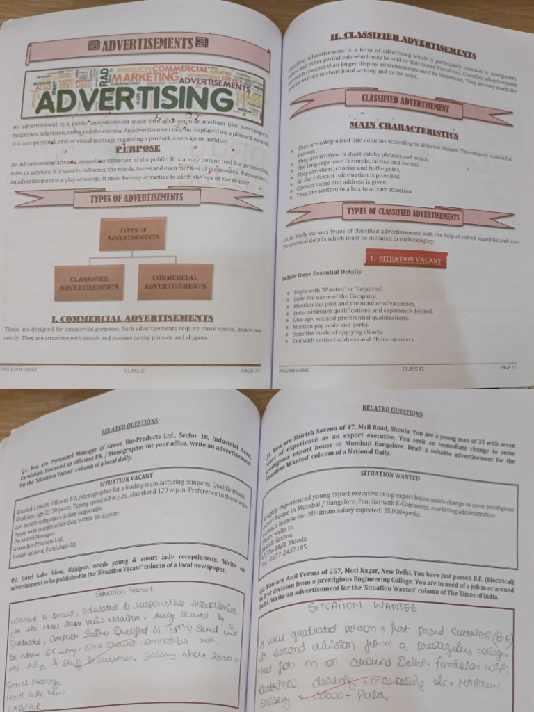 Class 10 & 11 Advertisement Writing Guide | PDF