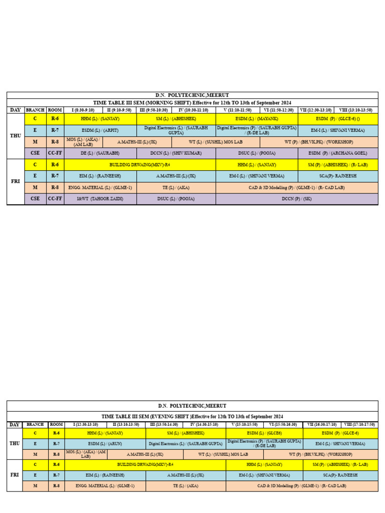 III & V SEM Time Table 2024-25 ODD SEM FOR 12 AND 13 SEP 2024 | PDF