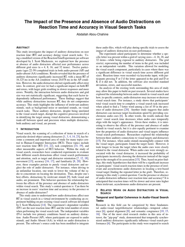 Audio Distractions in Visual Search Tasks | PDF | Mental Chronometry ...
