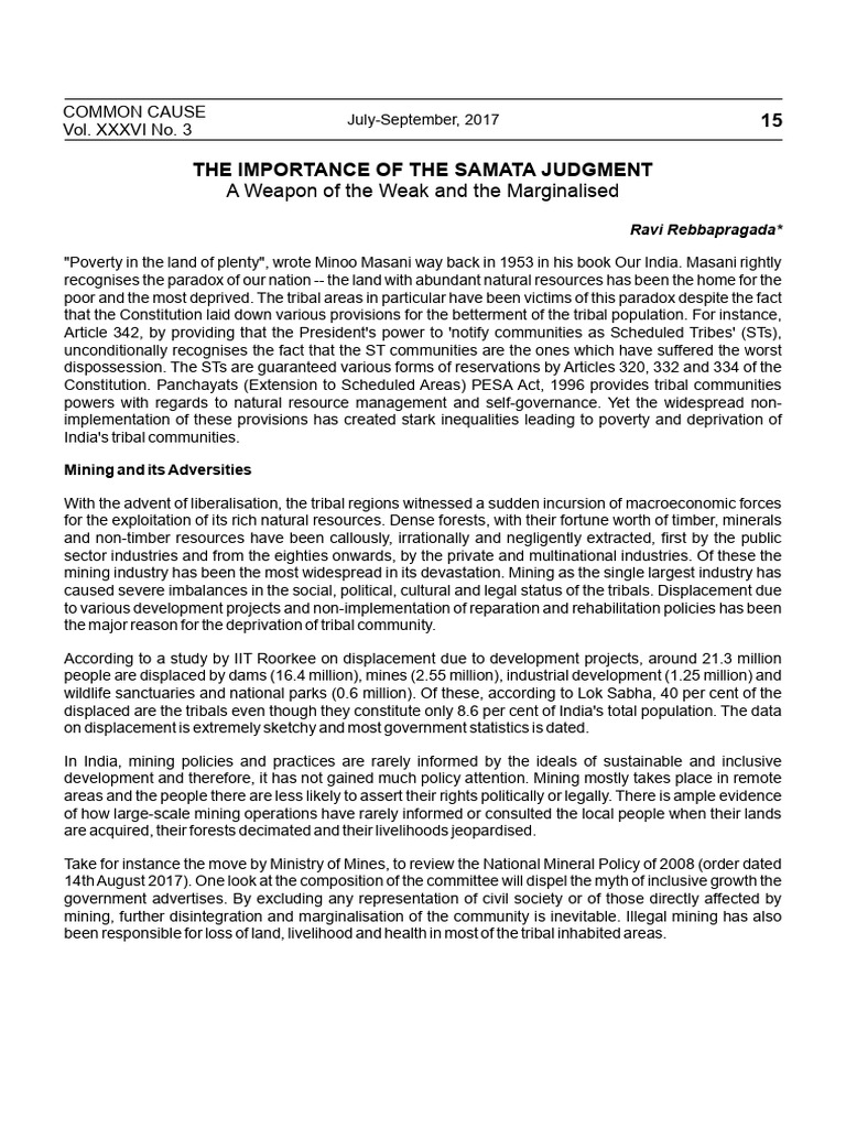 Samata Judgment: Empowering Tribal Rights | PDF
