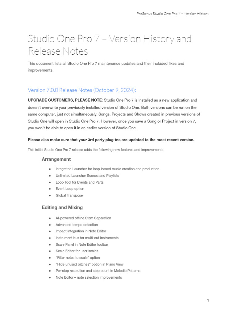 Studio One 7 - Release Notes | PDF | Computing | Software