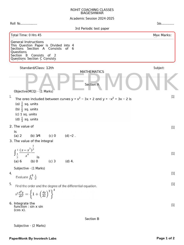3rd Periodic Test Paper | PDF | Mathematics | Mathematical Objects