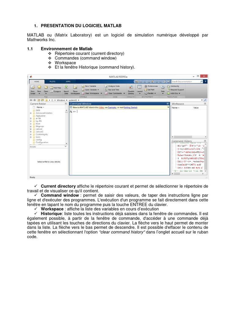 Introduction à MATLAB et ses fonctionnalités | PDF | Matrice ...