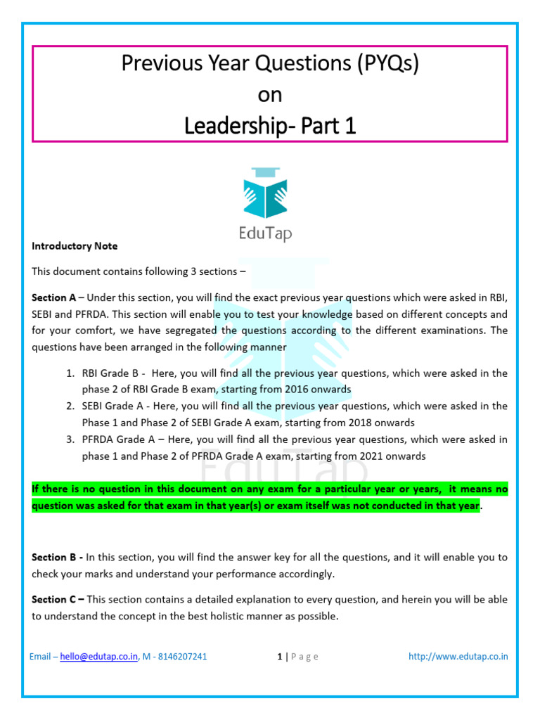 Solved Previous Year Questions Lyst8609 | PDF | Leadership ...