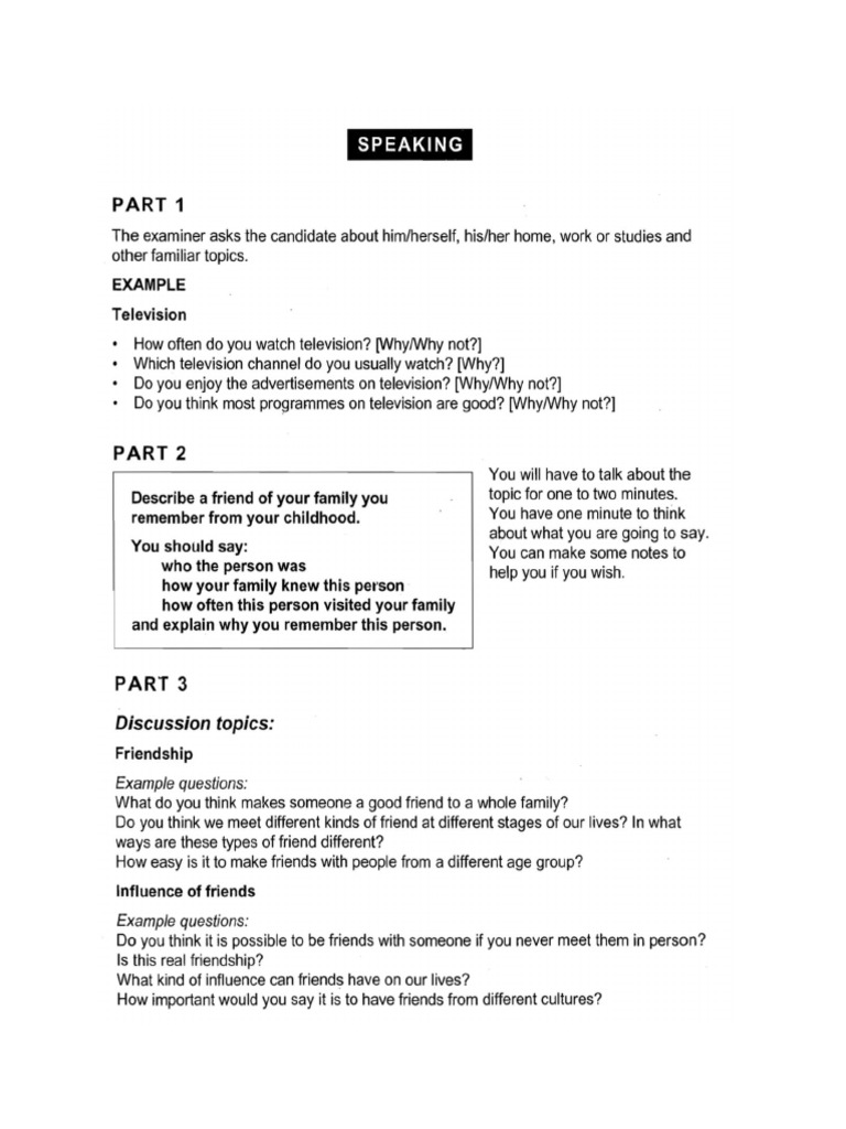 Practice Test Speaking 1 | PDF