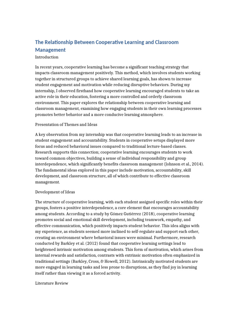 Cooperative Learning And Classroom Management Pdf Motivational