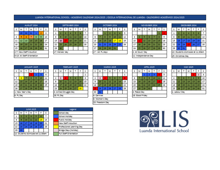 LIS Academic Calendar 2024_2025 PDF Observances Holidays