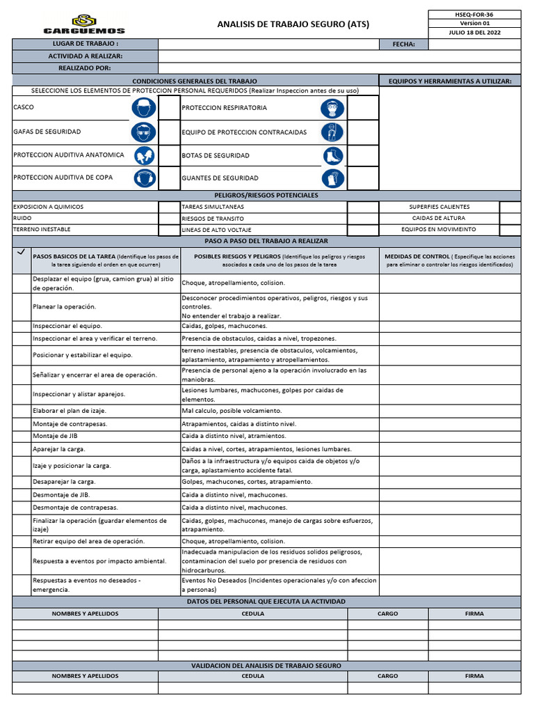 Hseq - For-36 Analisis de Trabajo Seguro (Ats) | PDF