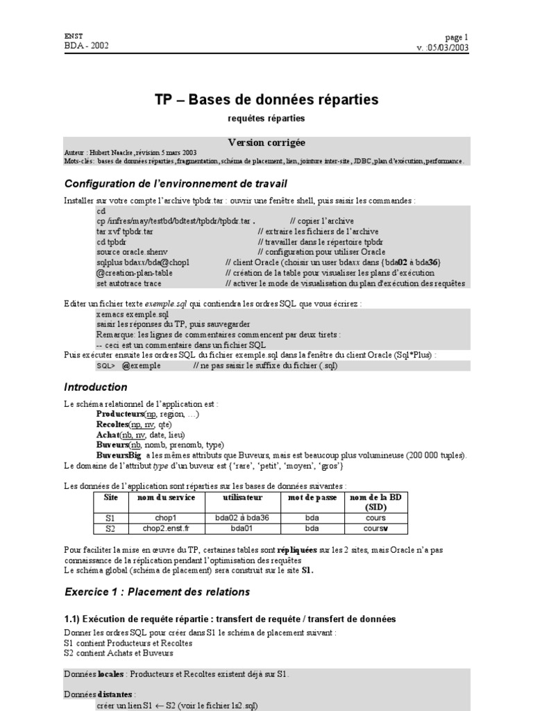 TP sur Bases de Données Réparties | PDF | Java (Langage de ...