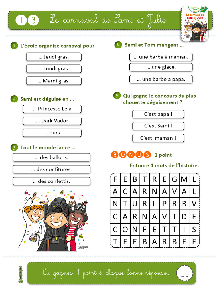 Questionnaire Carnaval Sami et Julie | PDF | Carnaval | Calendrier chrétien