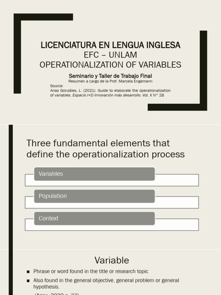 Operationalization of Variables Licenciatura en Lengua Inglesa | PDF ...