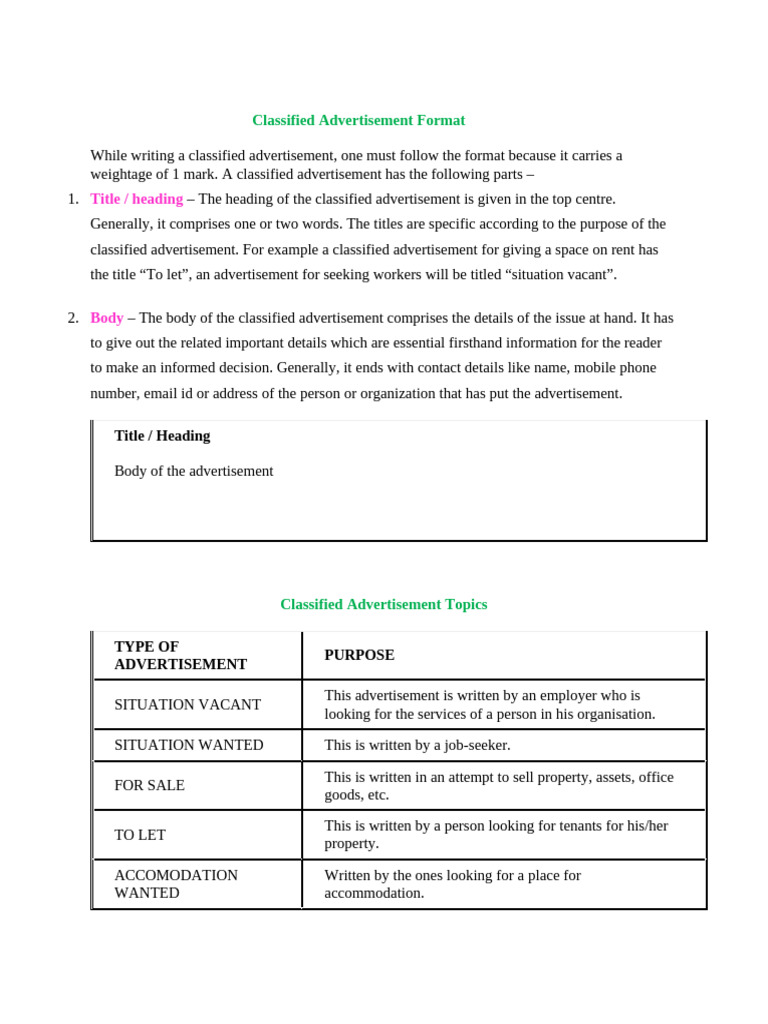 Classified Advertisement Writing Guide | PDF | Advertising