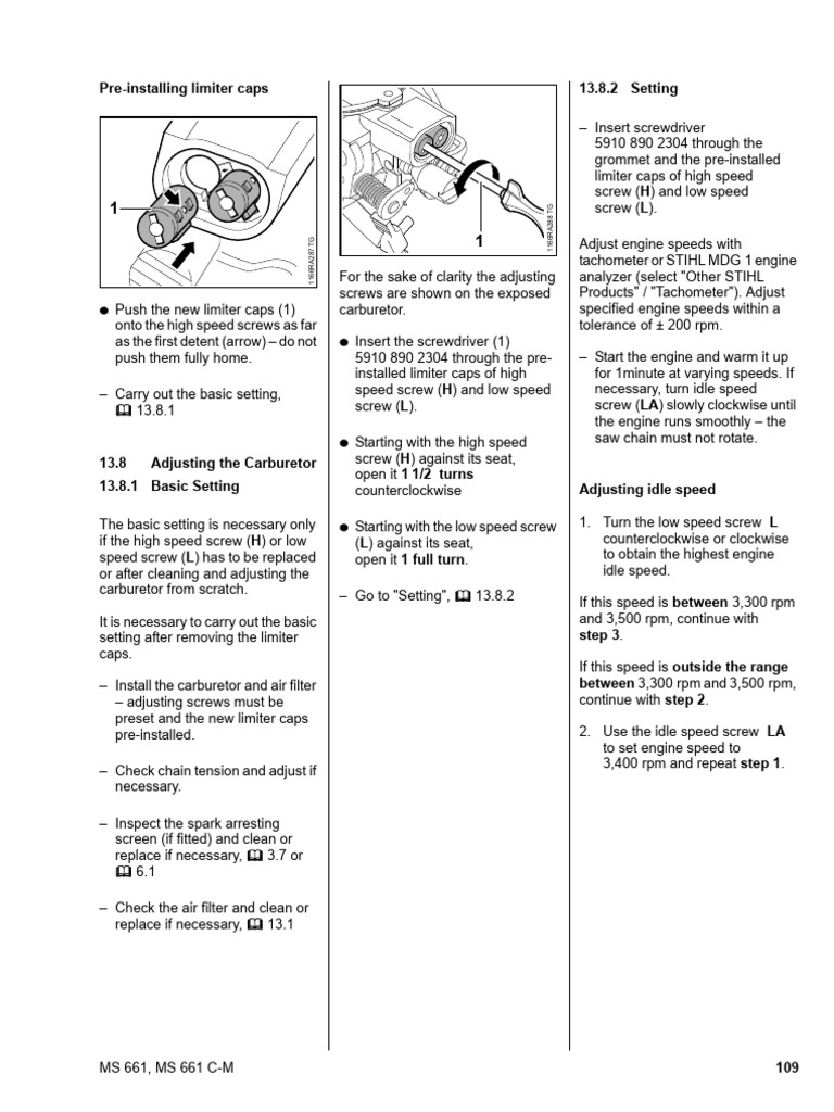STIHL MS 661, 661 C-M Carb Setting | PDF | Screw | Throttle