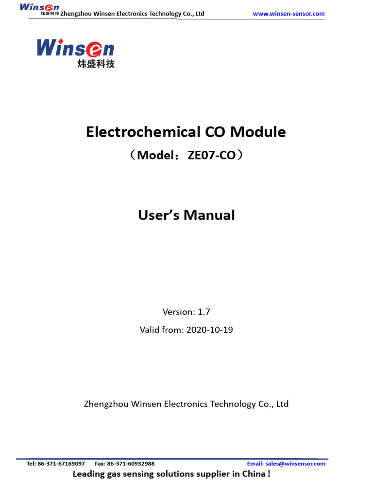 ZE07-CO Electrochemical CO Module Manual | PDF | Sensor | Byte