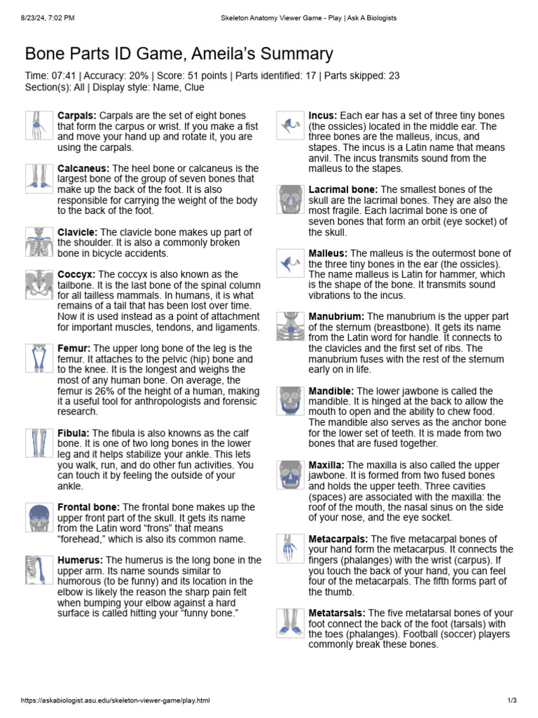 Skeleton Anatomy Viewer Game - Play - Ask A Biologists | PDF ...