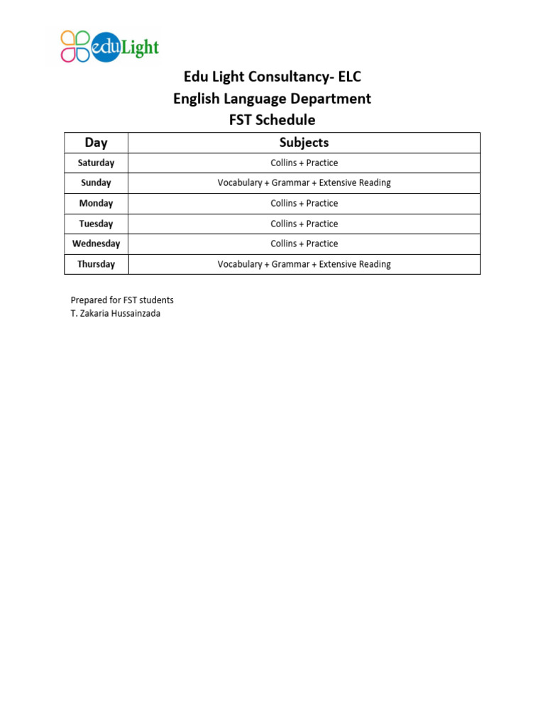 FST English Language Schedule | PDF