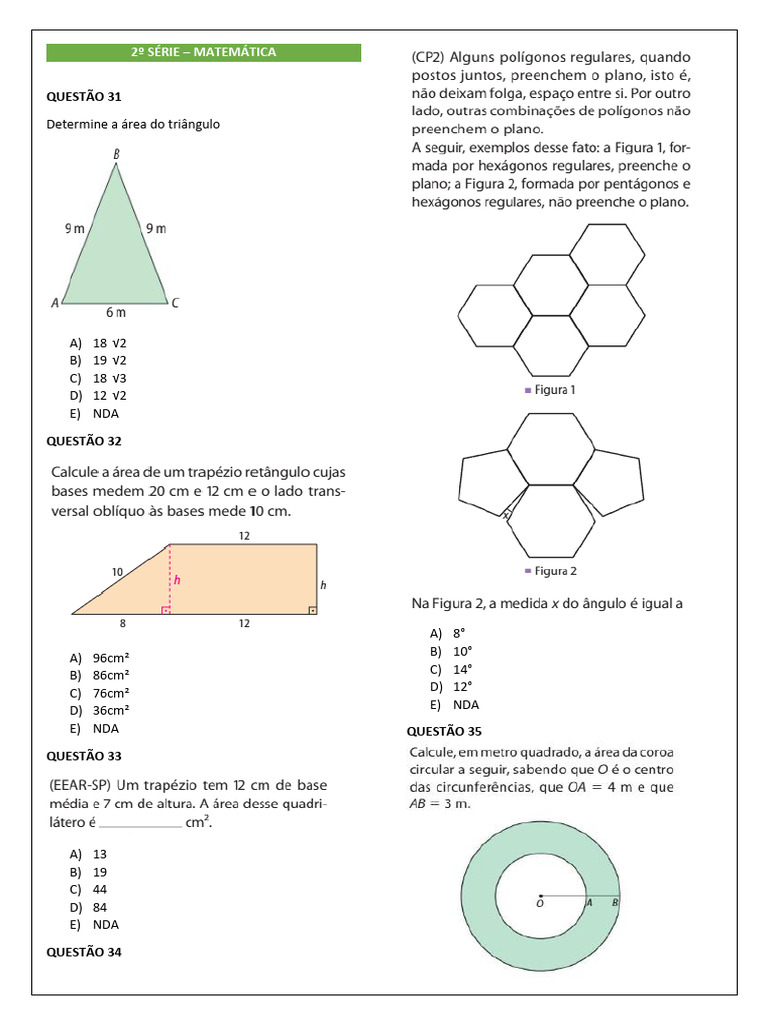 Questões de Matemática 2ª Série | PDF