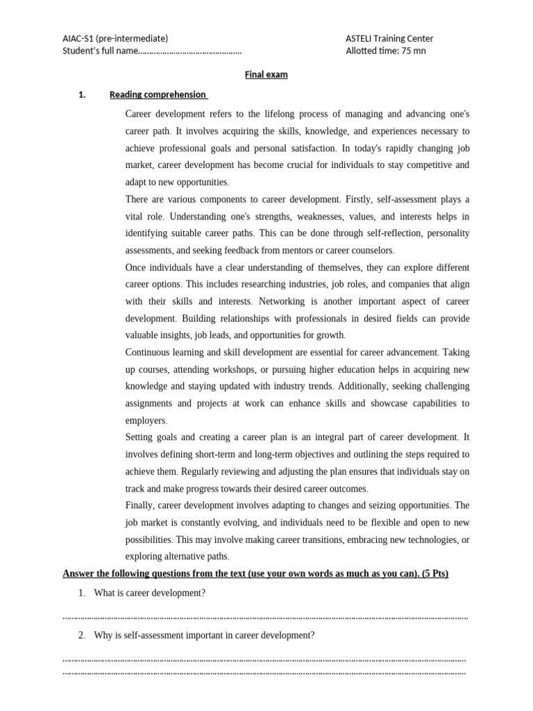 Final Exam S1 Pdf Goal Learning