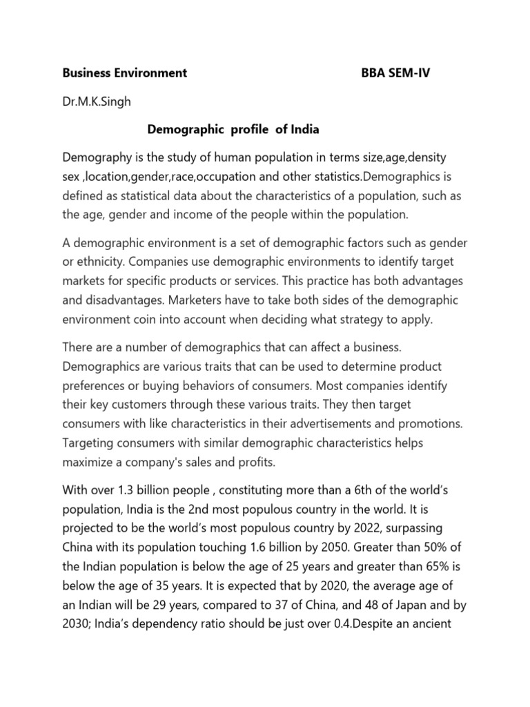 India's Demographic Profile and Business Impact | PDF | Demography ...