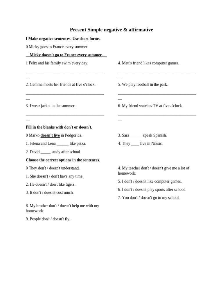 Present Simple Negative. Affirmative I Negative | PDF | Linguistics