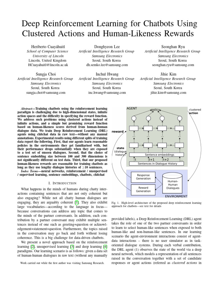 Deep Reinforcement Learning For Chatbots Using | PDF | Cluster Analysis ...
