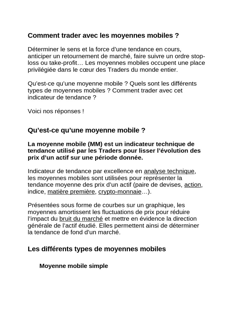 Comment Trader Avec Les Moyennes Mobiles | PDF | Opérateur de marché | Moyenne  mobile