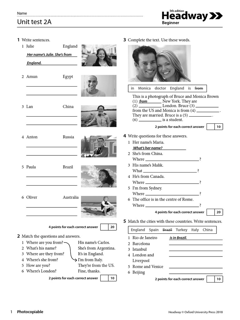 HW5e Beginner Test Unit 2A | PDF