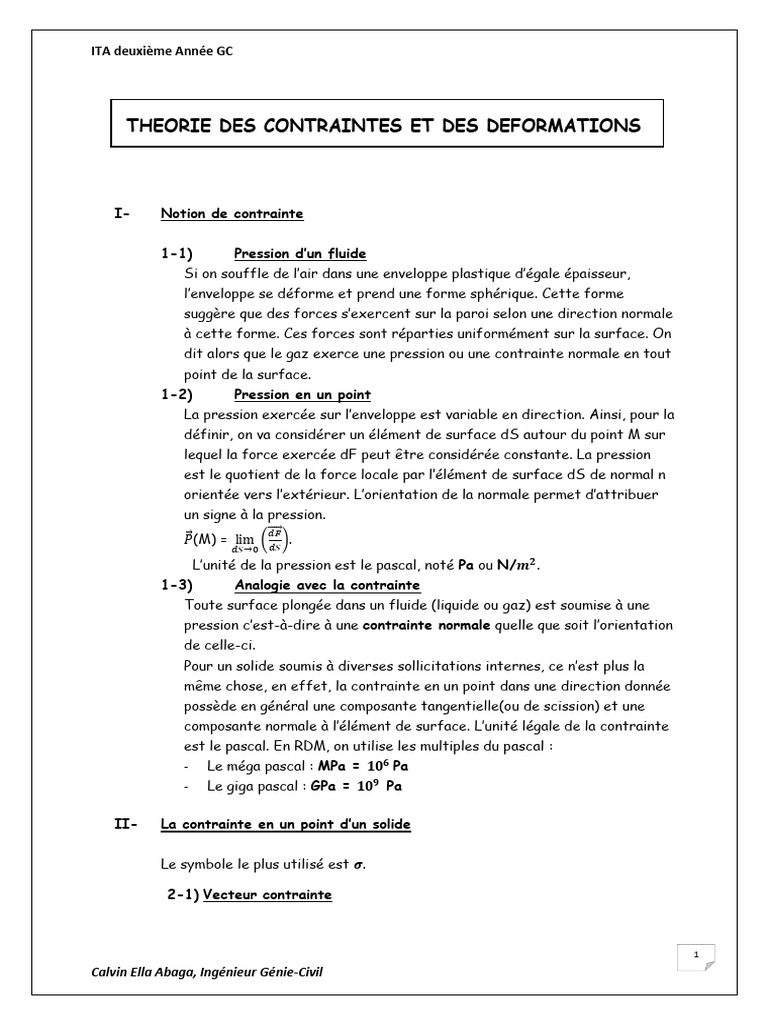 Théorie des contraintes et déformations | PDF | Pression | Élasticité ...