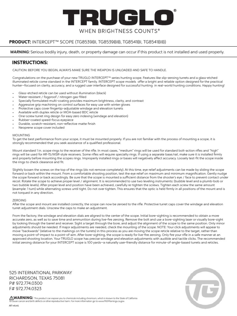 Opplanet Truglo Intercept Scopes Manual PDF | PDF | Telescopic Sight ...