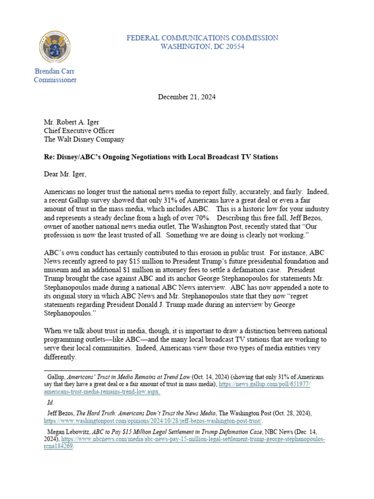 FCC Concerns Over ABC's Affiliate Negotiations | PDF | Federal ...