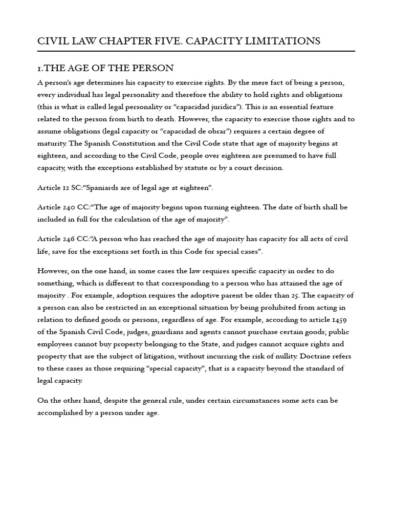 Civil Law Chapter 5 Notes | PDF | Legal Guardian | Conservatorship