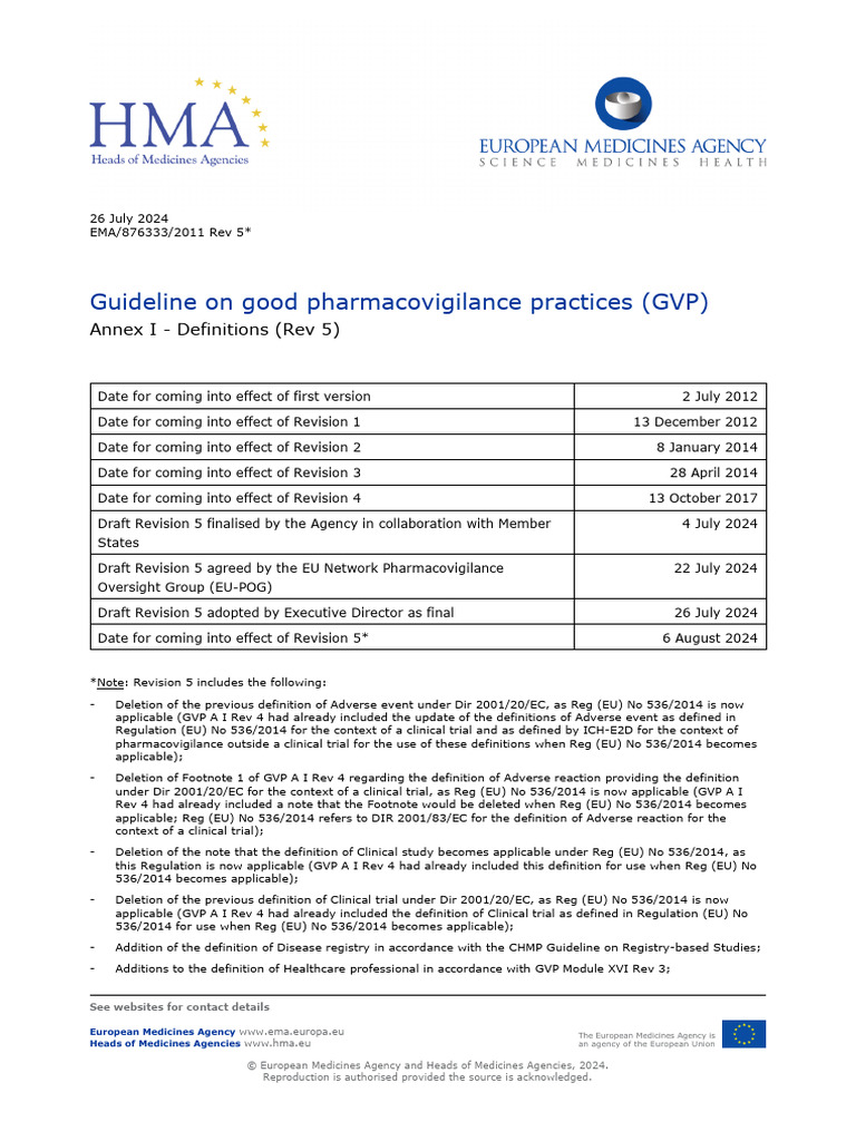 GVP Guidelines: Annex I Definitions Rev 5 | PDF | Pharmacovigilance ...