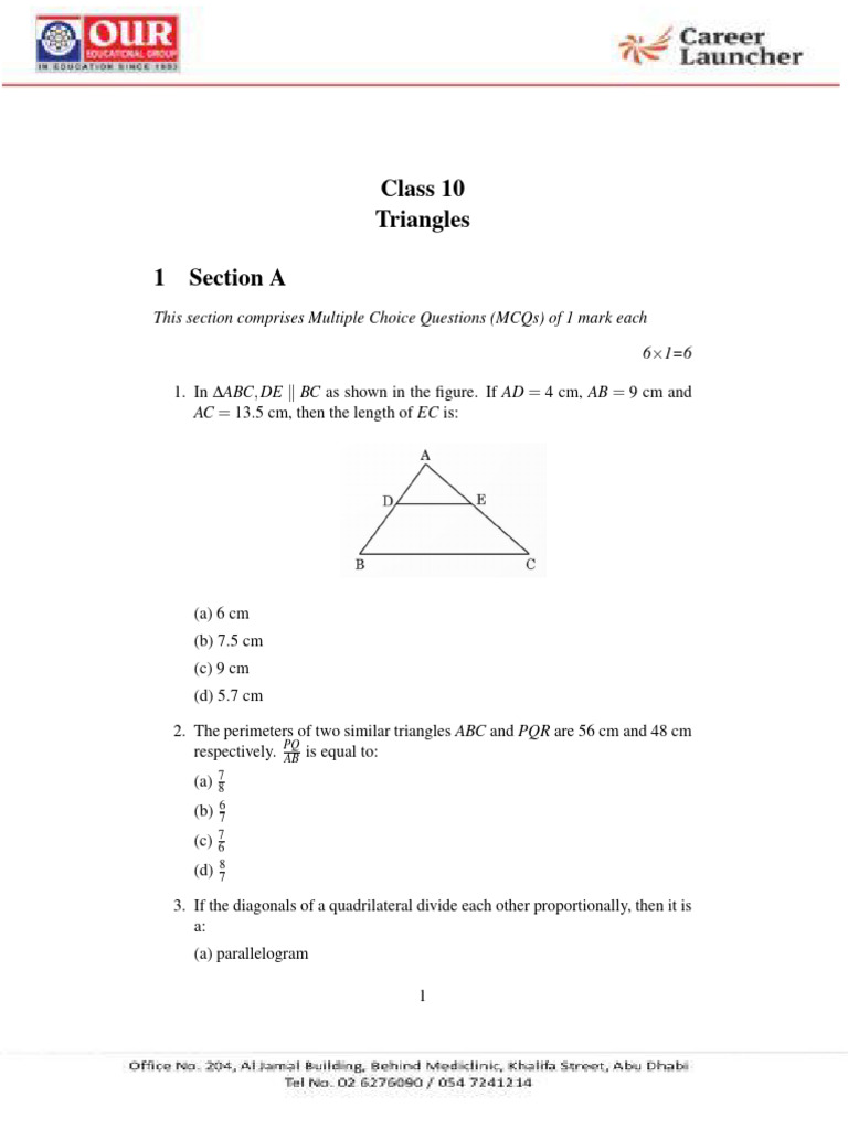 Class_10__Triangles_Test_ | PDF | Euclidean Geometry | Elementary Geometry