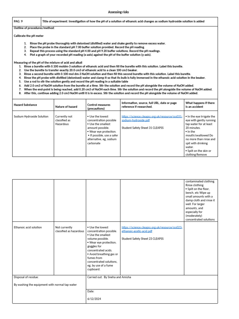 risk assessment 9 | PDF | Ph | Sodium Hydroxide
