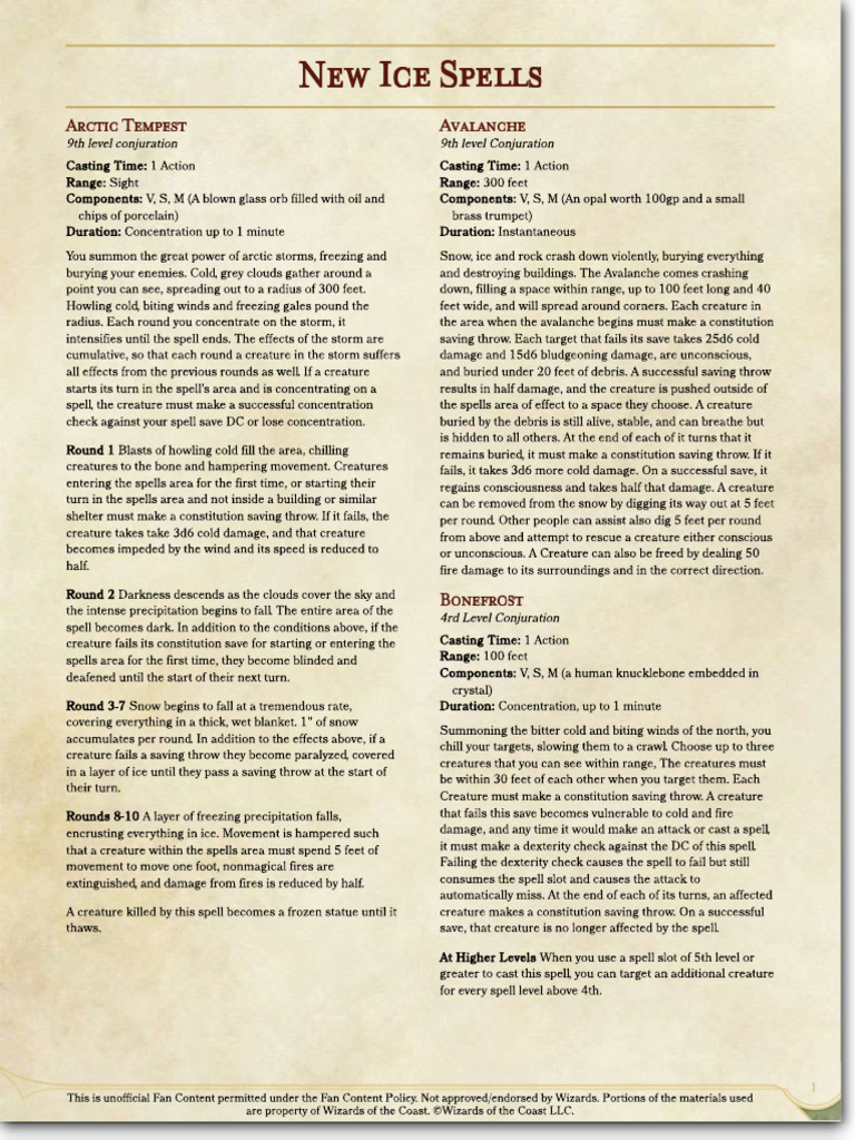 Ice Spells | PDF