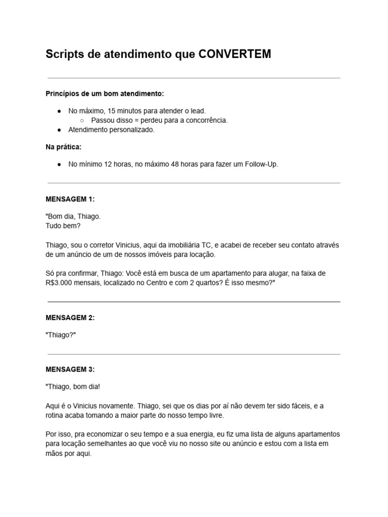 Script de Atendimento para Corretores | PDF