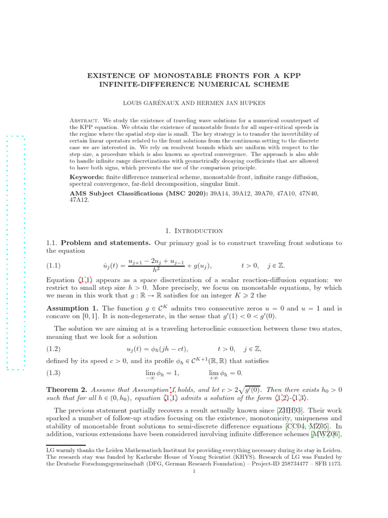 Existence of monostable fronts for a kpp infinite difference numerical