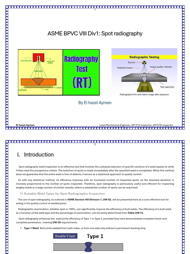 ASME BPVC VIII Div1 - Spot Radiography | PDF | Welding | Construction