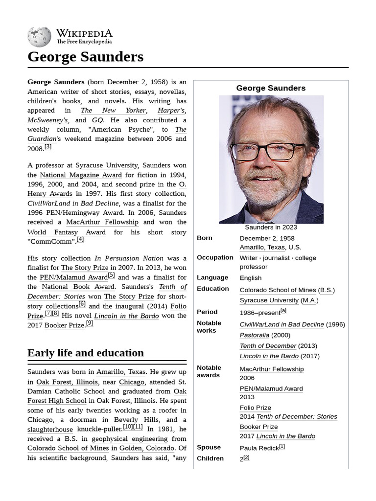 George Saunders: Author and Educator | PDF | American Literature