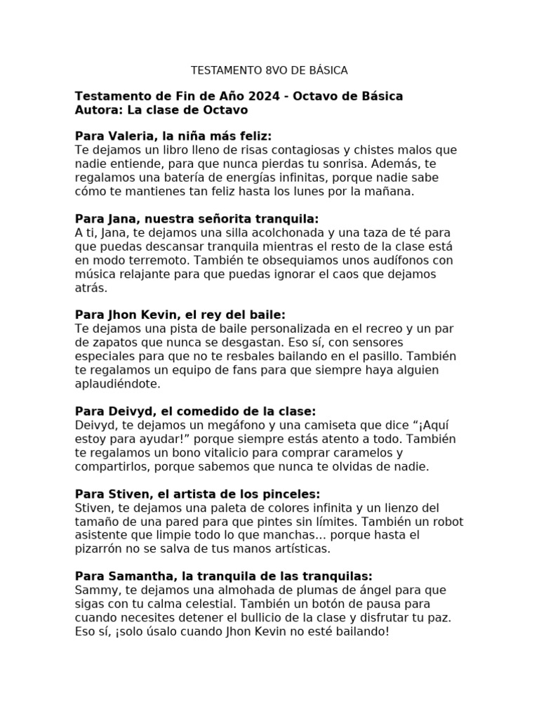Testamento 8vo de Básica | PDF