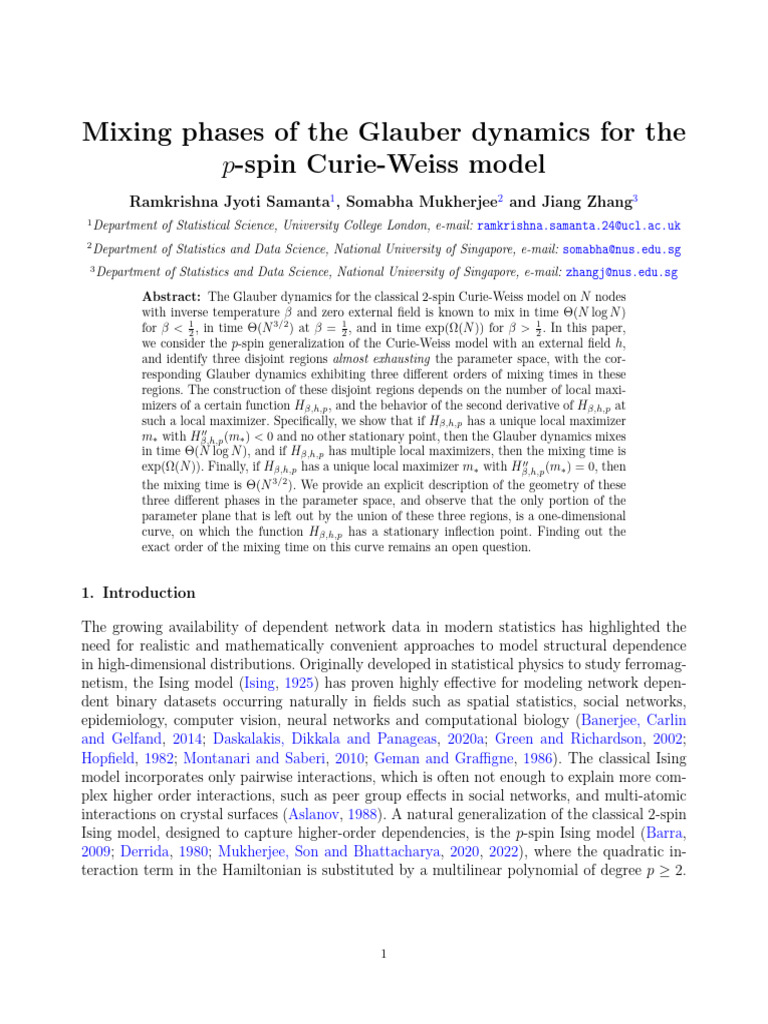 Mixing phases of the glauber dynamics for the p spin curie weiss model