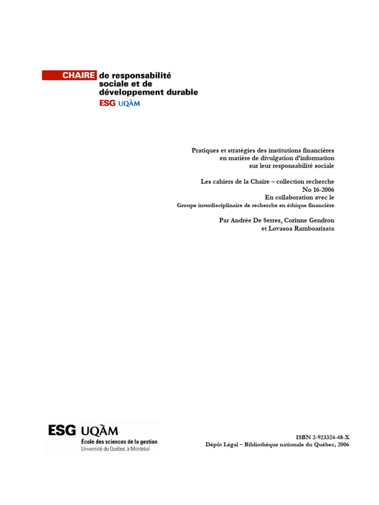 Divulgation RSE des banques canadiennes | PDF | Responsabilité ...