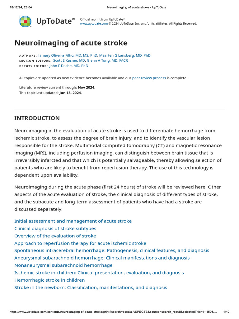 Neuroimaging of Acute Stroke | PDF | Stroke | Magnetic Resonance Imaging