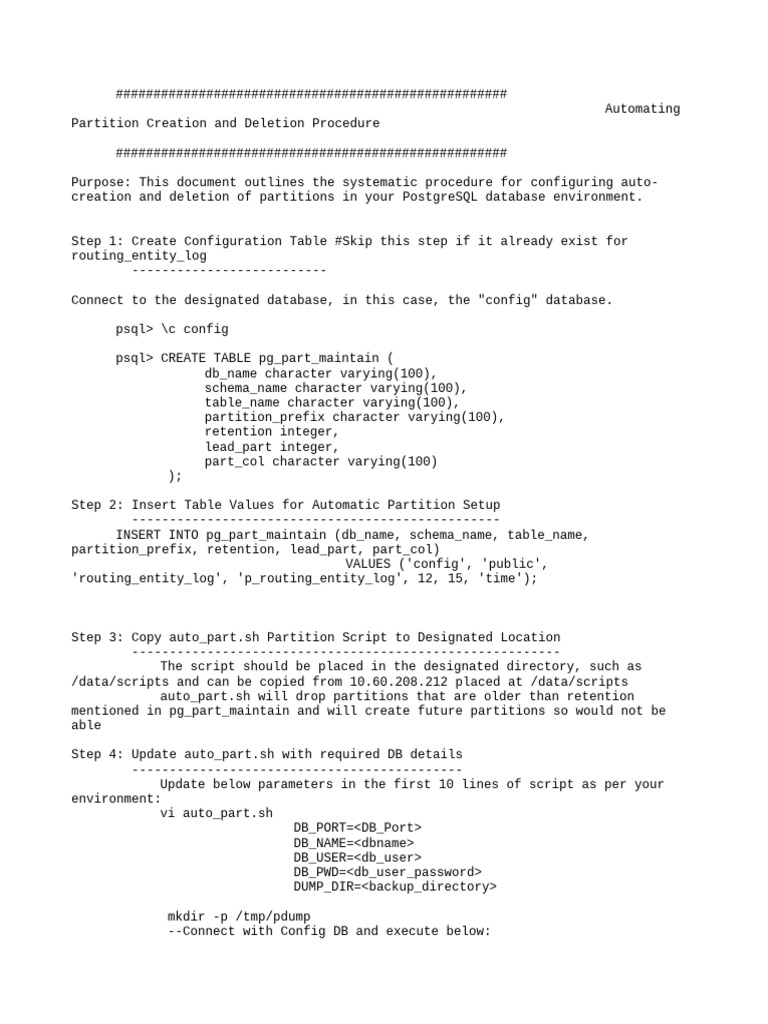 PostgreSQL Auto Partition Management Guide | PDF | Databases | Database ...