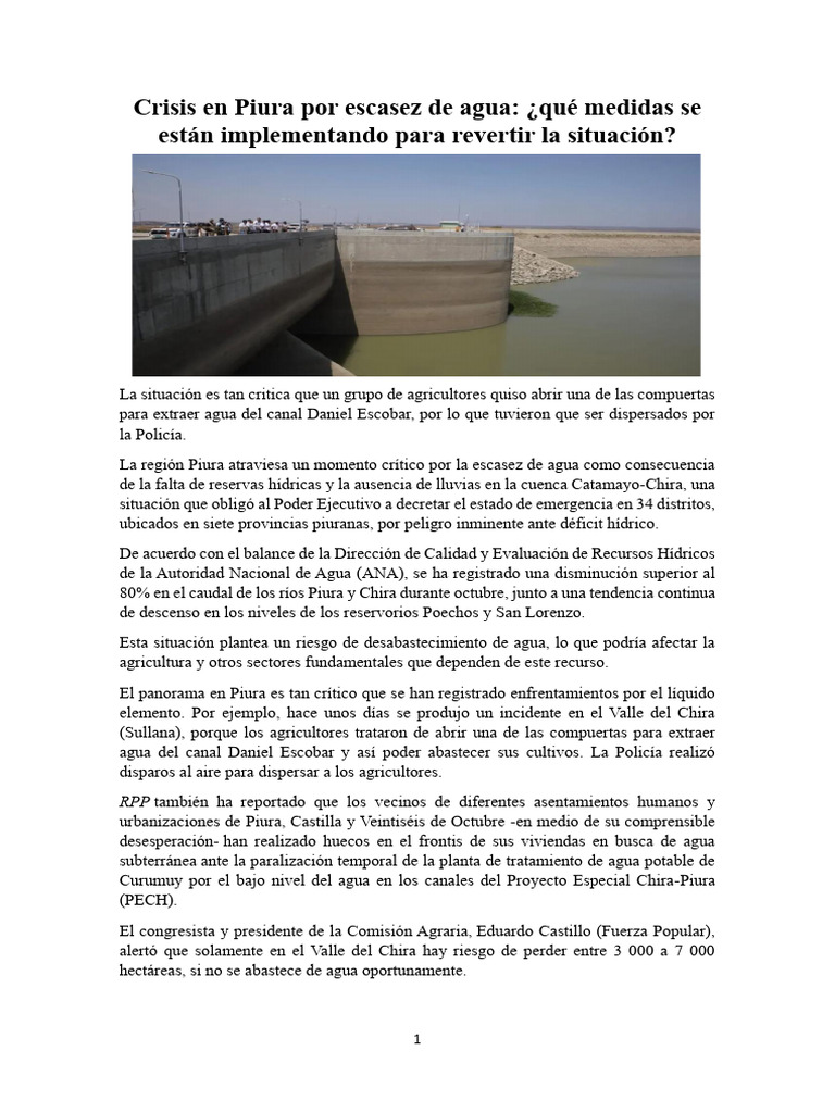 Crisis en Piura Por Escasez de Agua | PDF | Agua | Escasez de agua