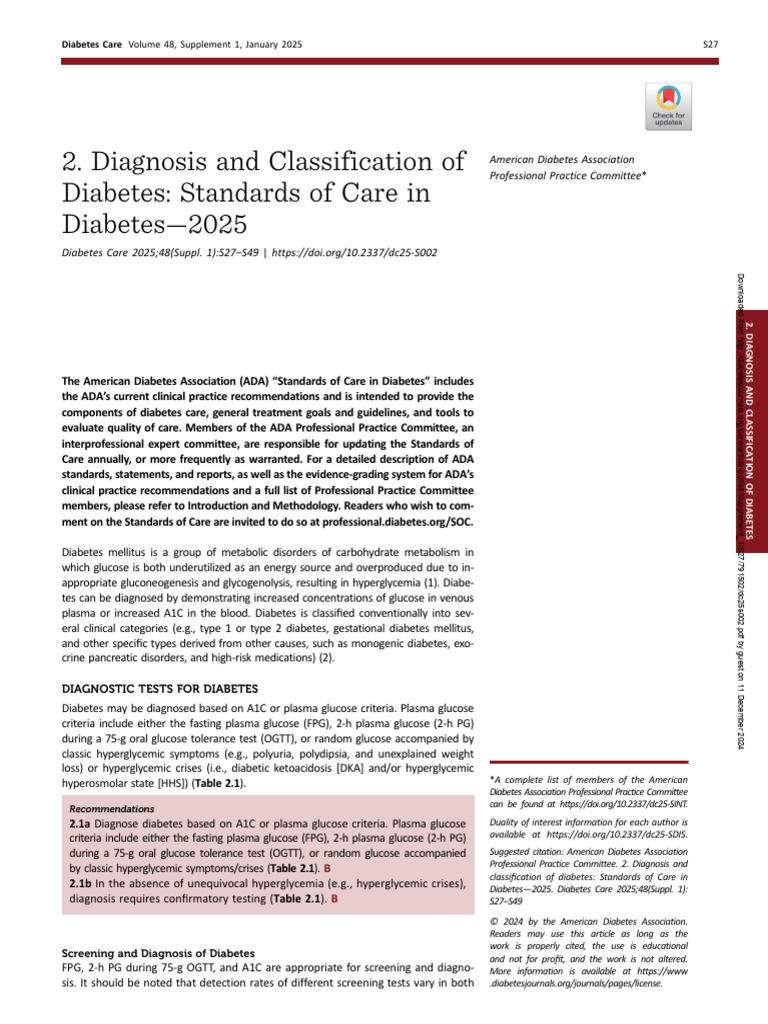 Diabetes Diagnosis Standards 2025 | PDF | Glycated Hemoglobin | Prediabetes
