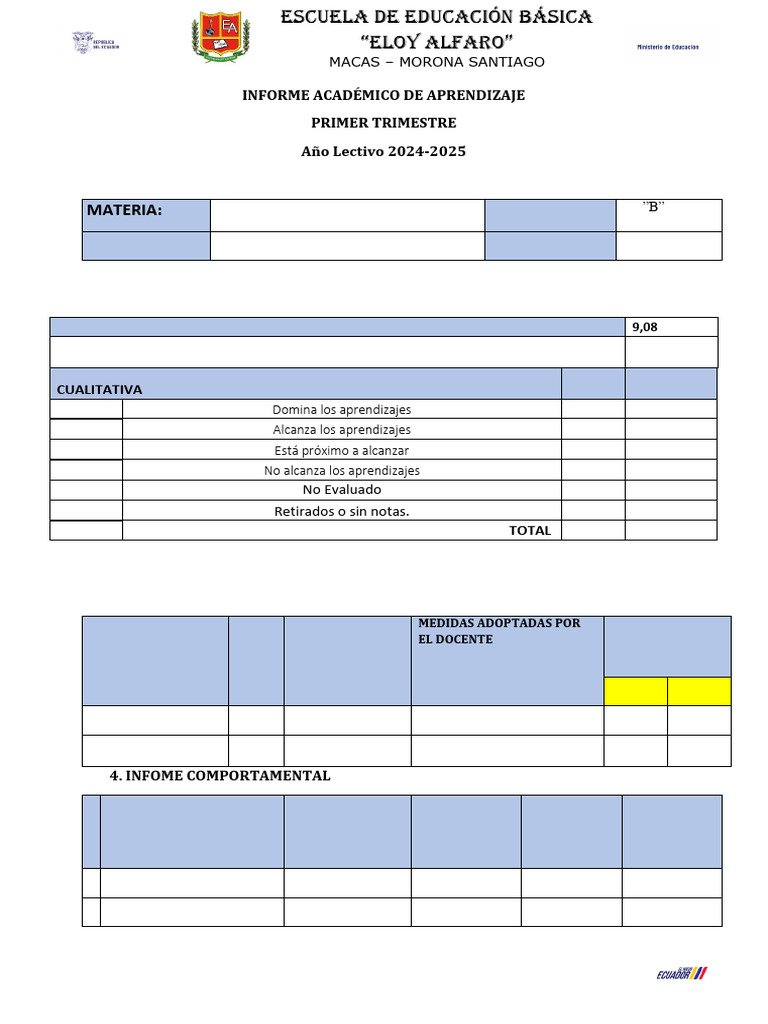 Informe Académico 1er Trimestre 2024-2025 | PDF | Aprendizaje